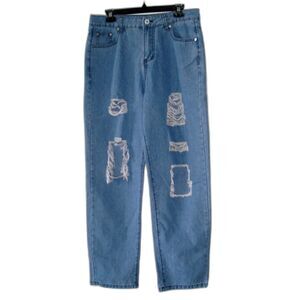 Women Blue Jeans Size L Distressed Denim by Jeans Wear